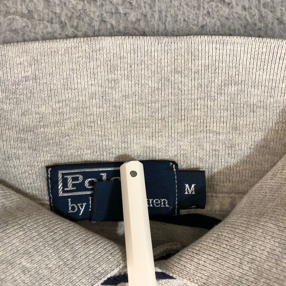 Polo Ralph Lauren Shirt Adult Medium Gray Striped Dad Pony Logo Preppy Men Slit - Picture 2 of 9